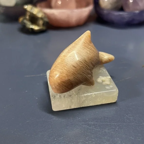 Dolphin Carving +bonus flower agate piece - Picture 2 of 8